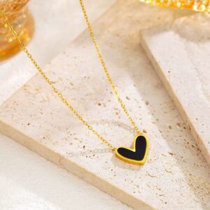 Gold Black Charm Heart Pendant - Necklace