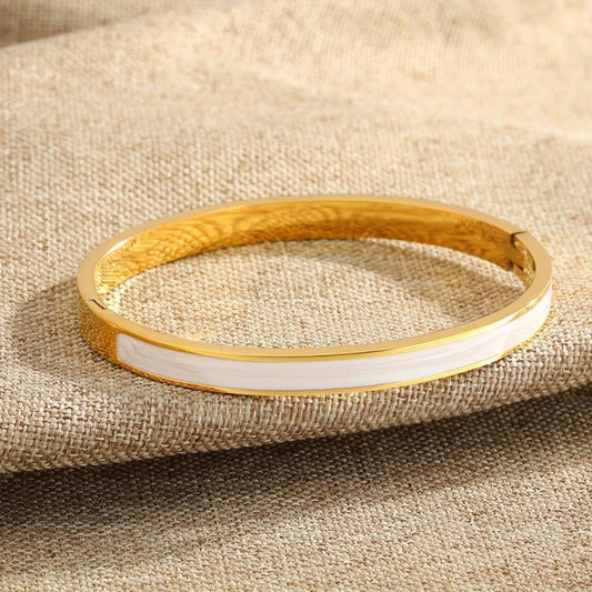 White & Gold Enamel Bangle - Bracelet