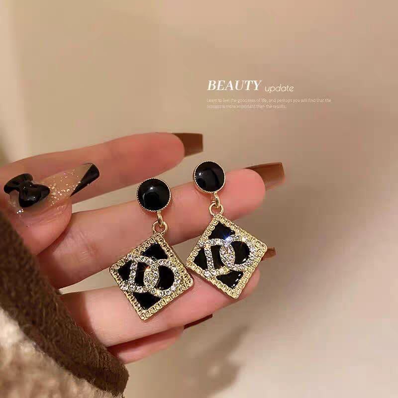 Black & Gold Rhinestone - Earrings