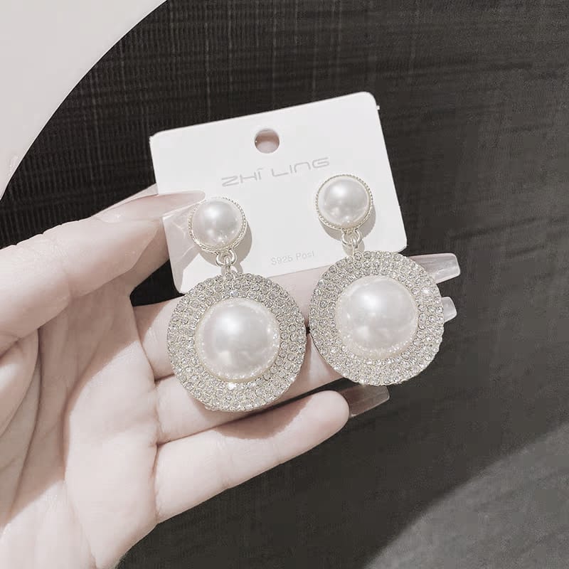 Faux Pearl Sparkling Earrings