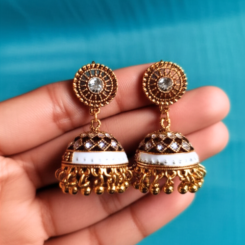 Golden Round Jhumka - Earrings