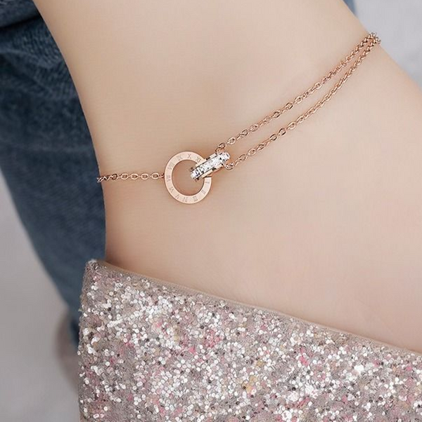 Interlocking Roman Rose Gold - Anklet , Elegant Tarnish-Free Jewelry by The Leather Jewel