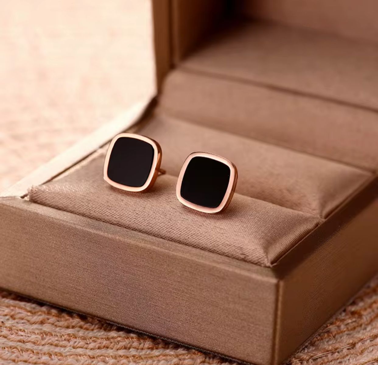 Black Square Stud - Earrings