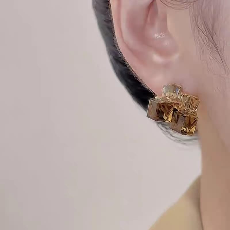 Sparkling Crystal Cube - Earrings