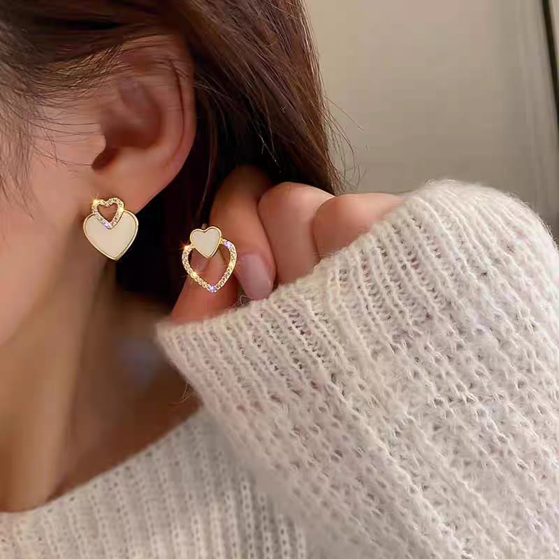 Korean Asymmetric Heart Stud - Earrings