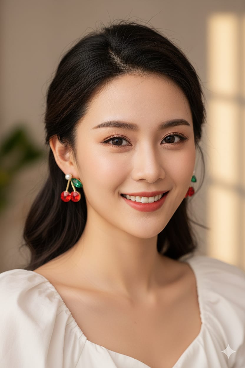 Sweet Cherry Sparkle Stud - Earrings