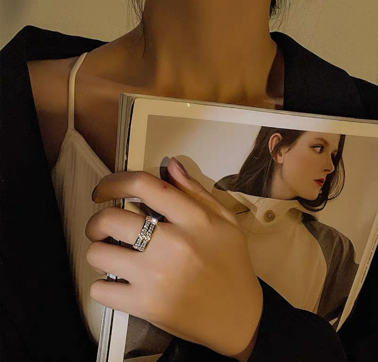 Double Rows Rhinestone - Ring