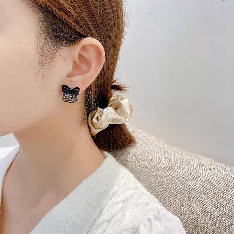 Black Crystal Bowknot Stud - Earrings, Elegant Affordable Jewelry by The Leather Jewel