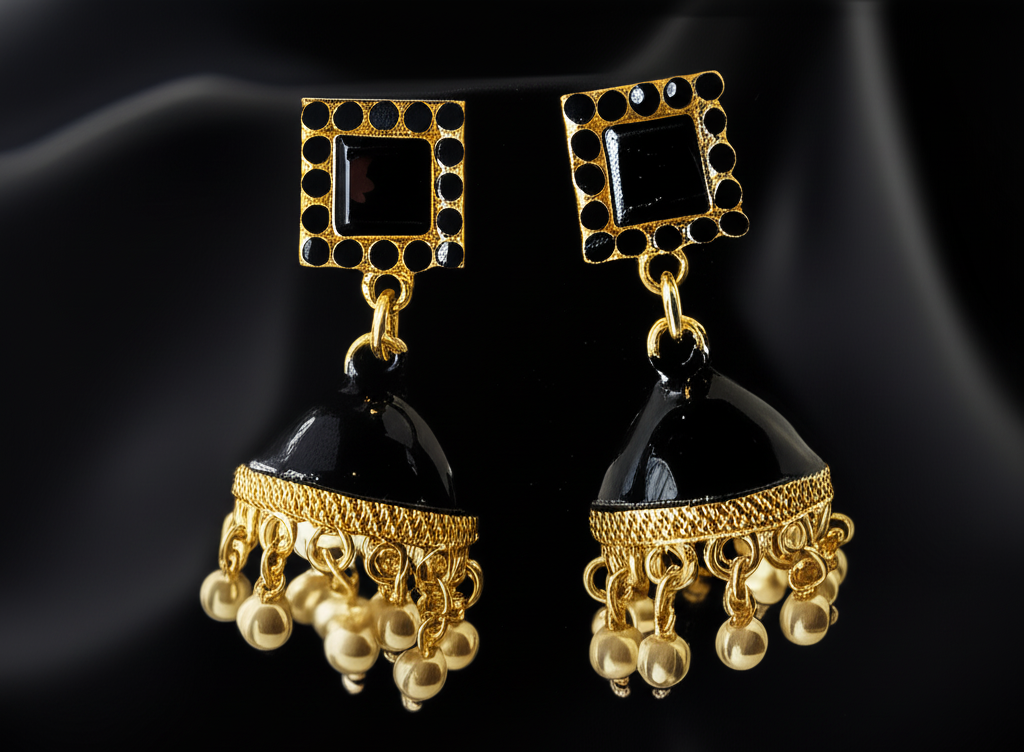 Black Square Jhumka - Earrings
