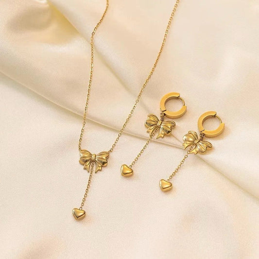 Color Bowknot Heart Drop - Jewelry Set ,Tarnish-Free ,Elegant Affordable Jewelry by The Leather Jewel