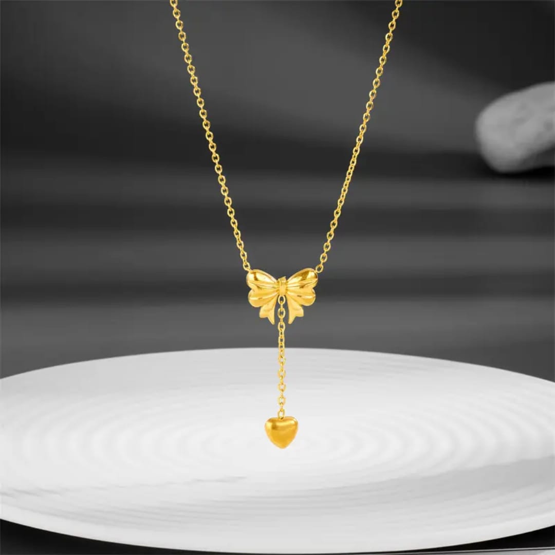 Color Bowknot Heart Drop - Necklace, Trendy Tarnish-Free Jewelry by The Leather Jewel