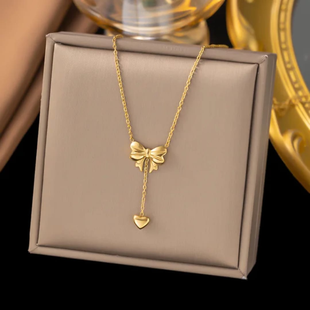 Color Bowknot Heart Drop - Necklace, Trendy Tarnish-Free Jewelry by The Leather Jewel