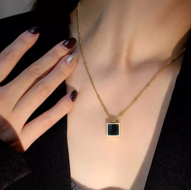 Cute Black Square Pendant - Necklace