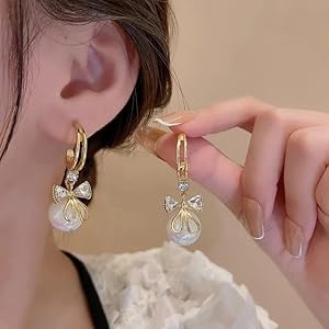 Elegant Pearl Bow Dangle - Earring, Elegant Affordable Jewelry by The Leather Jewel