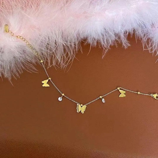 Frosted Butterfly Zircon Charm - Anklet, Elegant Tarnish-Free Jewelry by The Leather Jewel