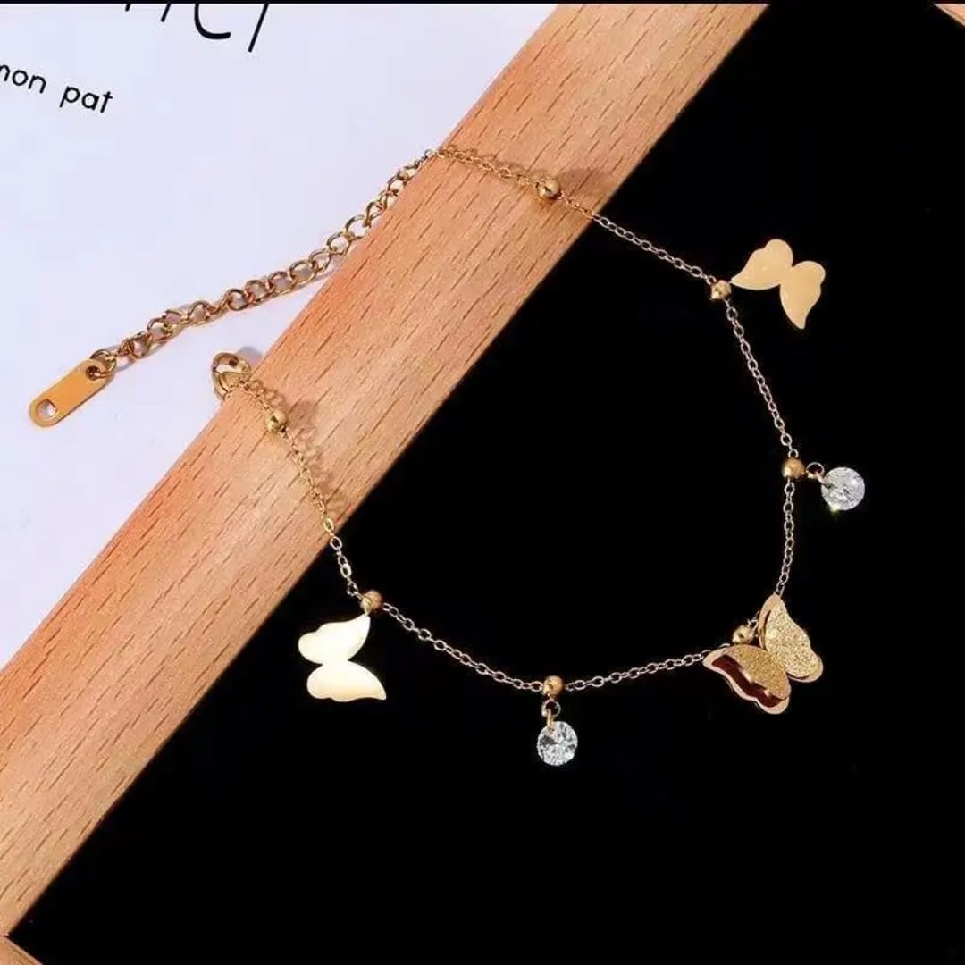 Frosted Butterfly Zircon Charm - Anklet, Elegant Tarnish-Free Jewelry by The Leather Jewel