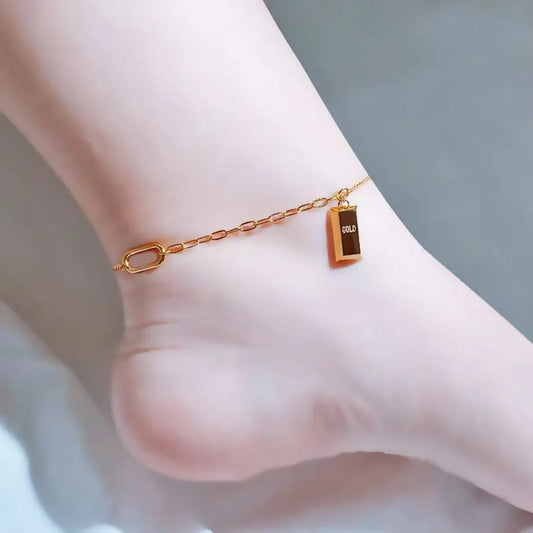 Gold Brick Pendant - Anklet