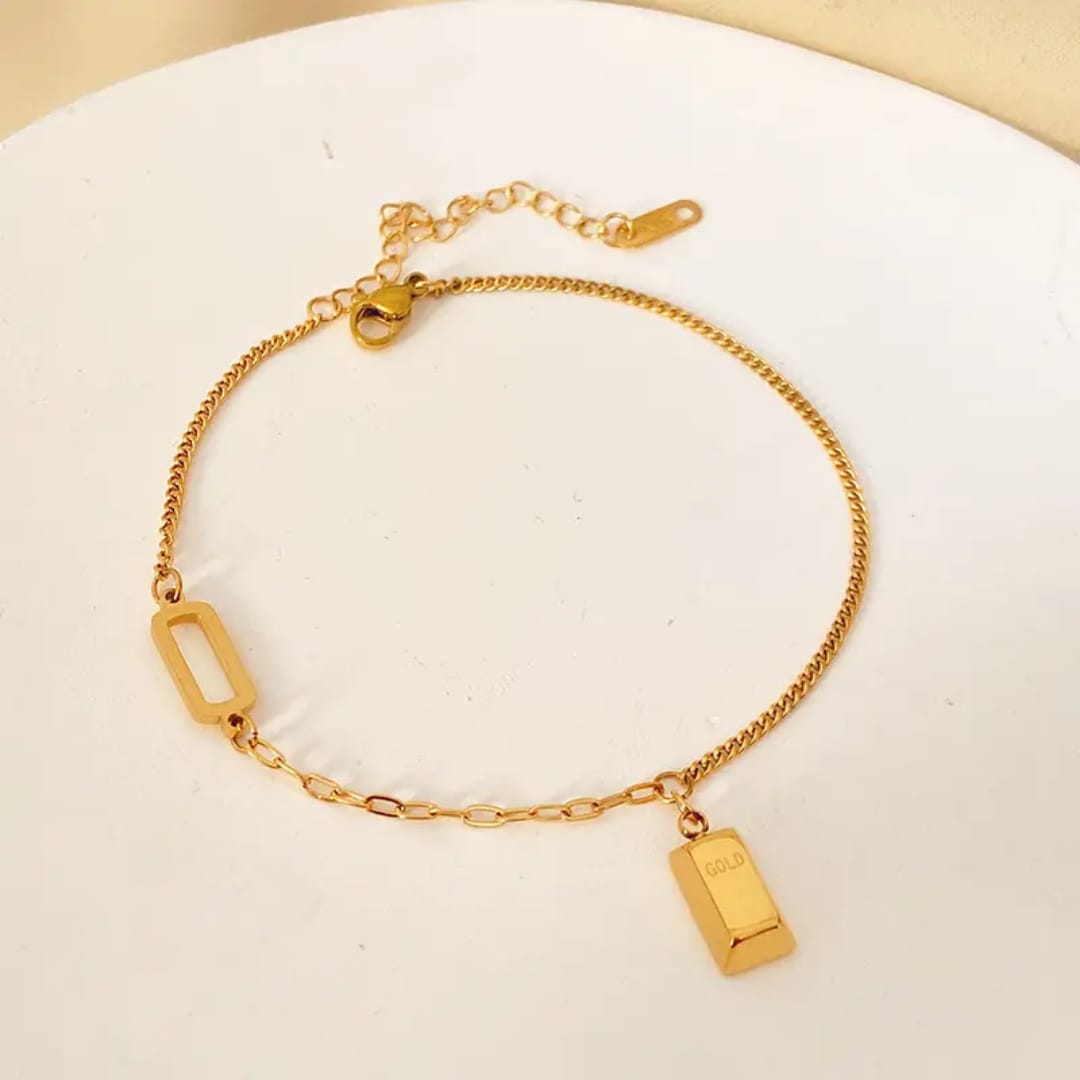Gold Brick Pendant - Anklet