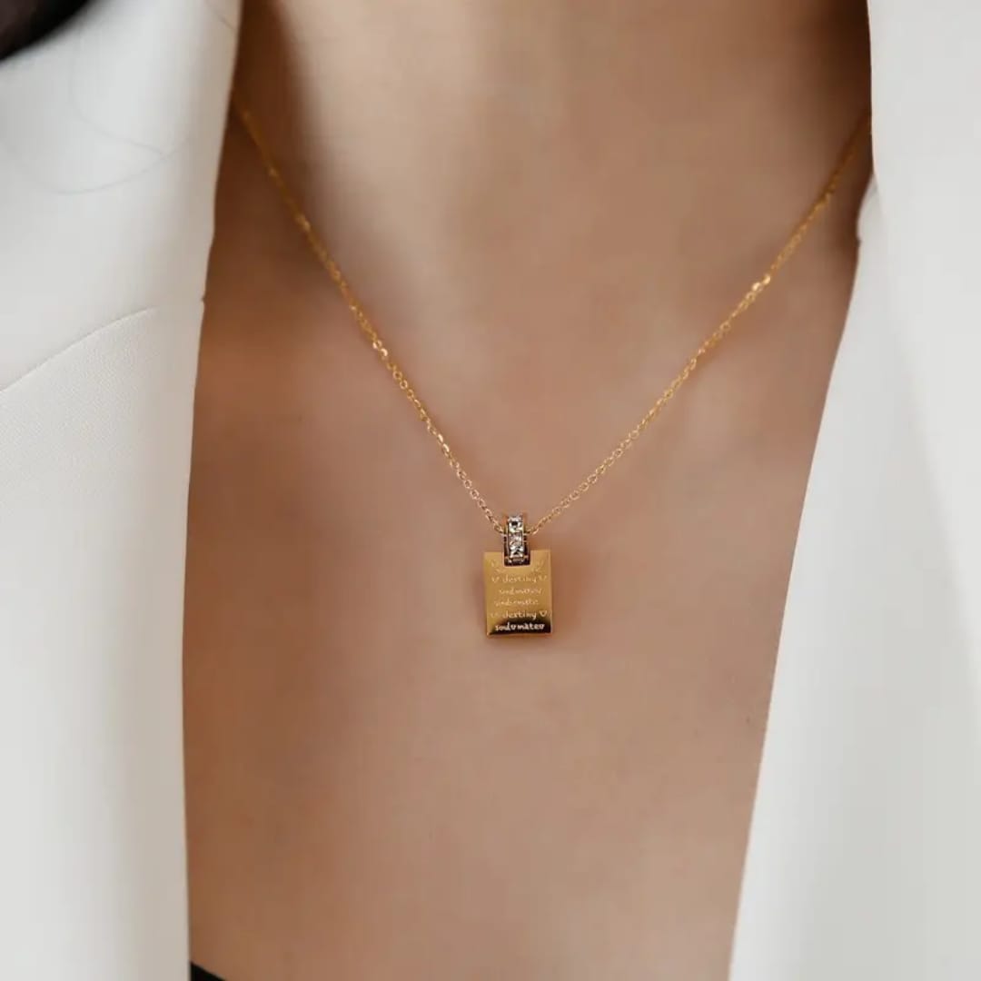 Gold Plated Book Letter Pendant - Necklace