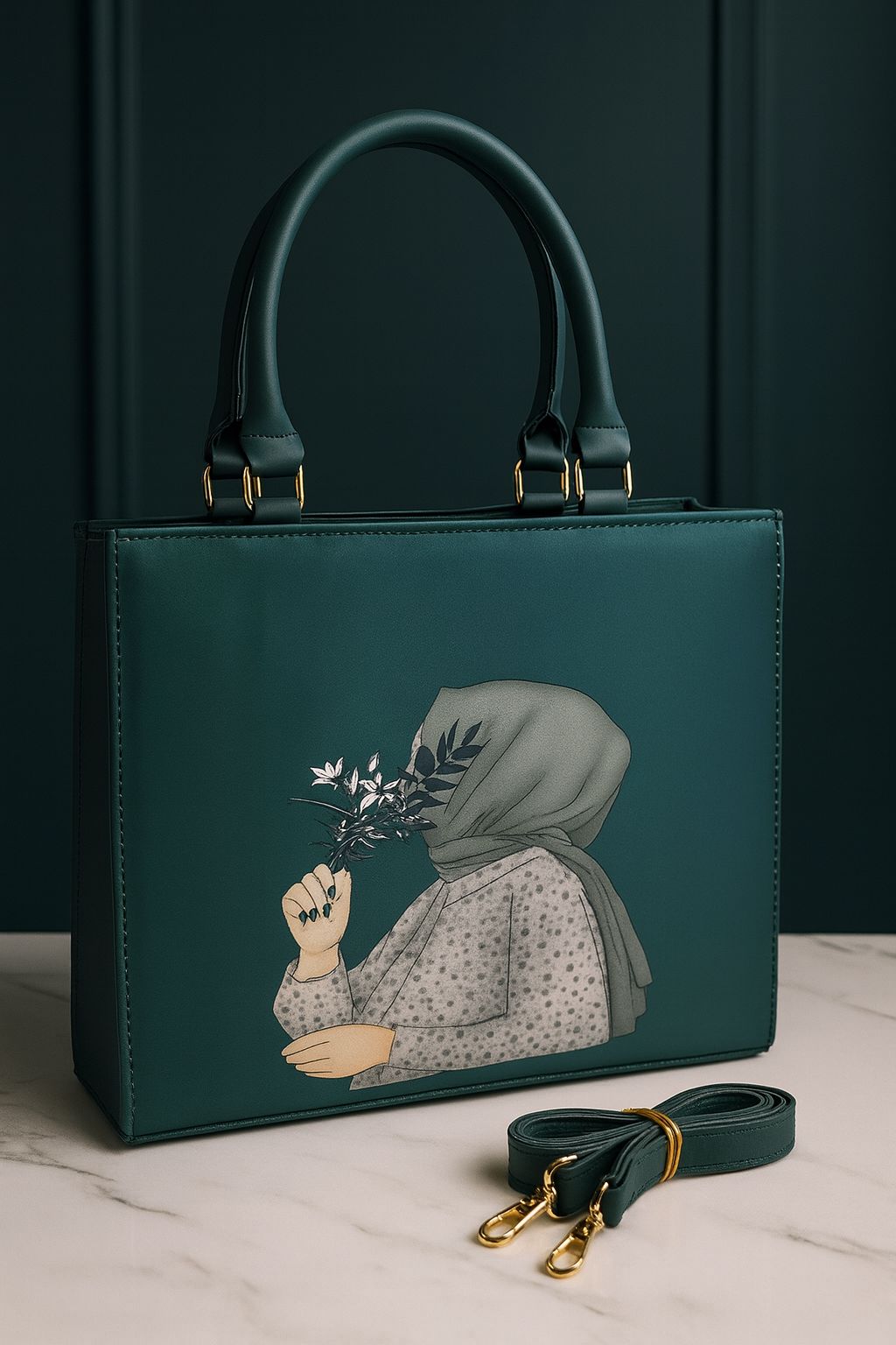 Hijab Girl Green Canvas Tote Bag, Durable Everyday Bag by The Leather Jewel