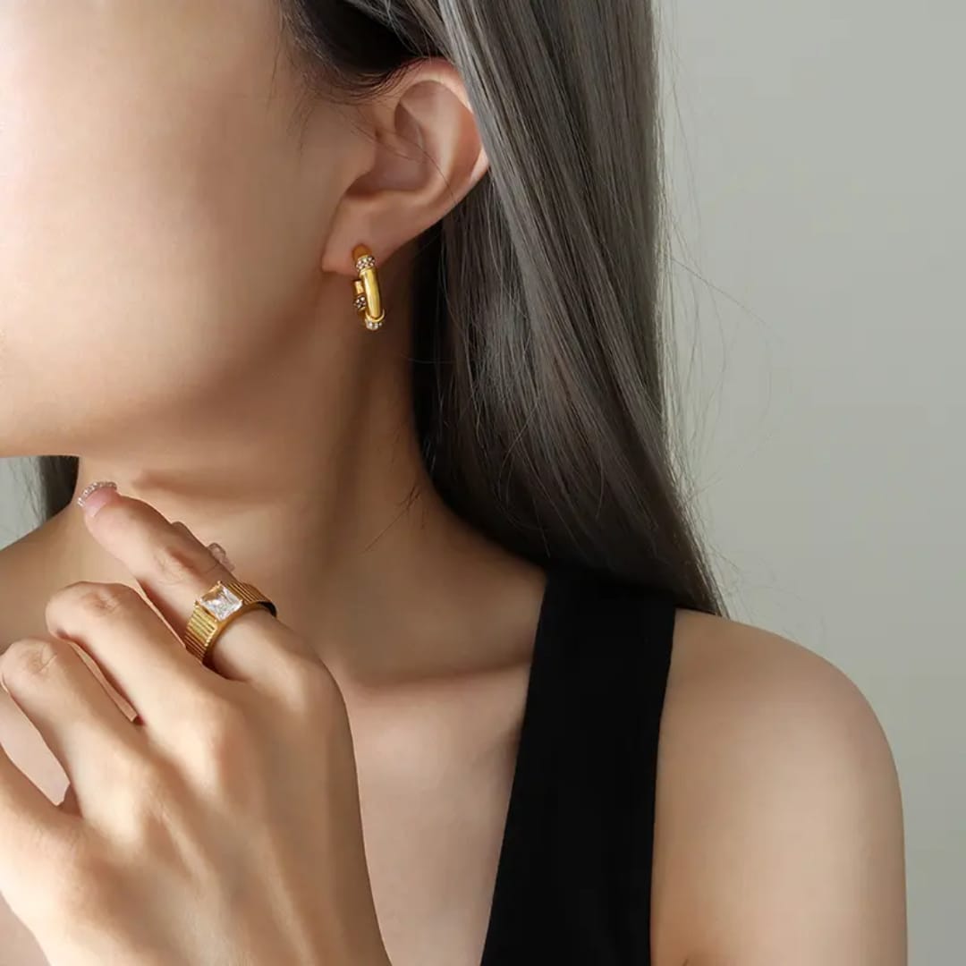 Lovely Bamboo Sparkle Hoop - Earrings, Tarnish-Free Stylish Jewelry by The Leather Jewel