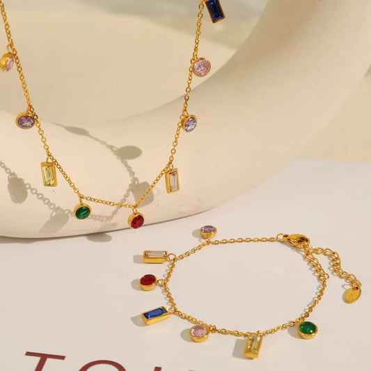 Multi-Color Gemstone Charm - Jewelry Set, Tarnish-Free Jewelry by The Leather Jewel, Pakistan