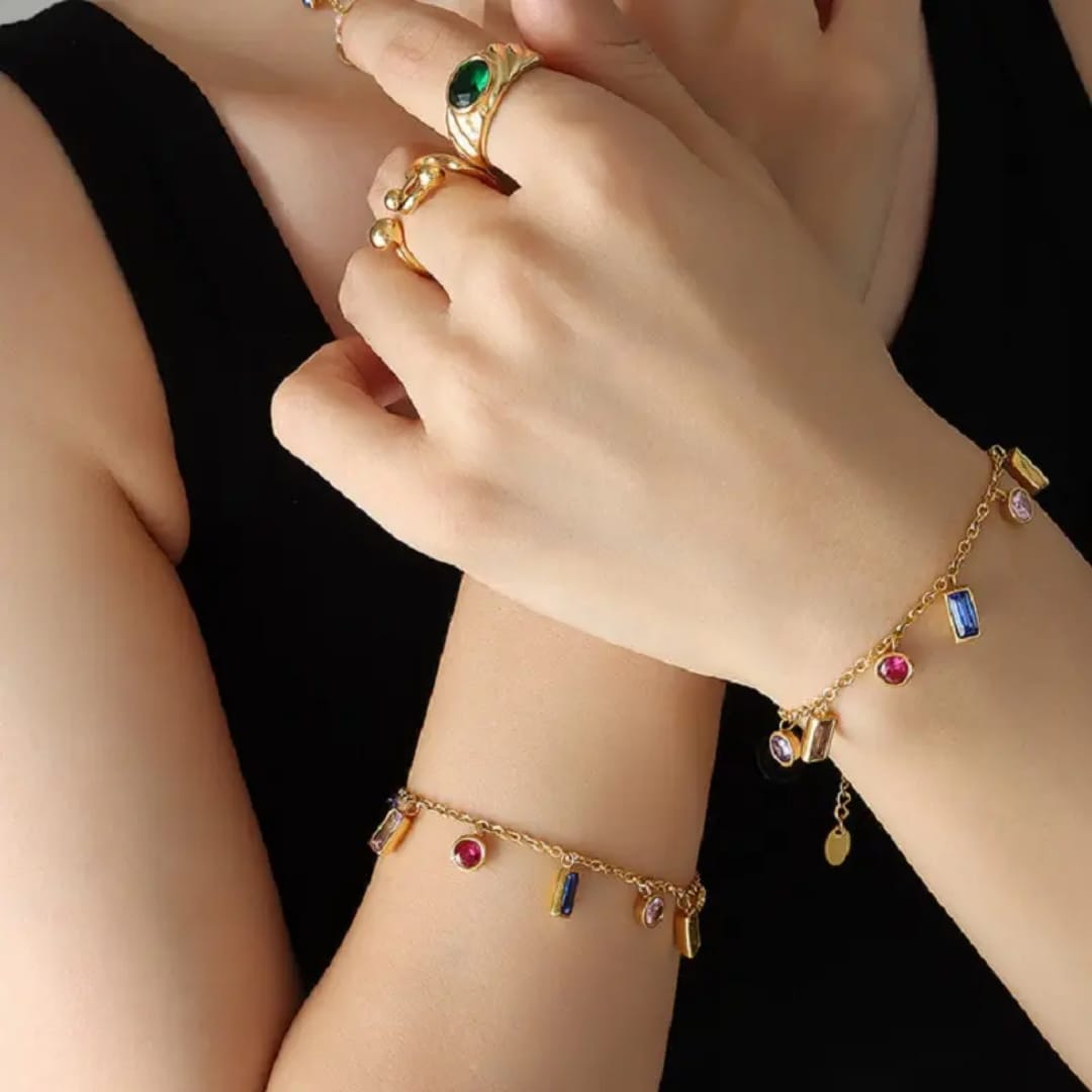 Multi-Color Gemstone Charm - Jewelry Set, Tarnish-Free Jewelry by The Leather Jewel, Pakistan