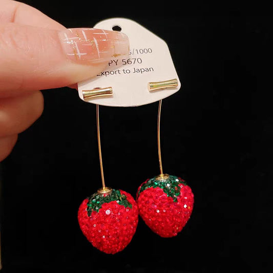Rhinestone Red Strawberry Stud - Earrings