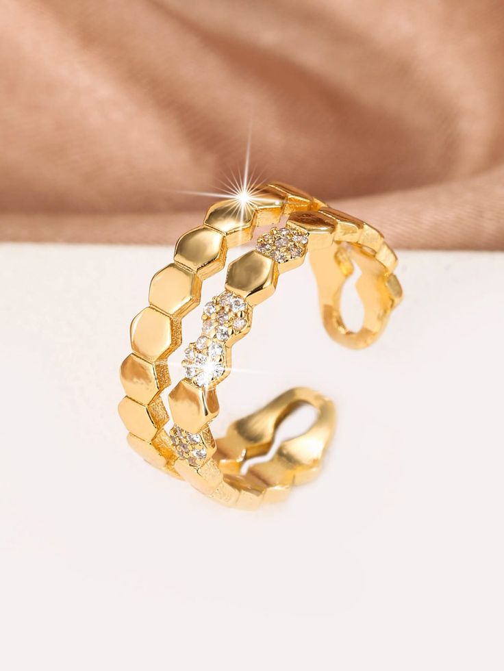 Shiny Honeycomb Gold Ring, Stylish Affordable Jewelry by The Leather Jewel