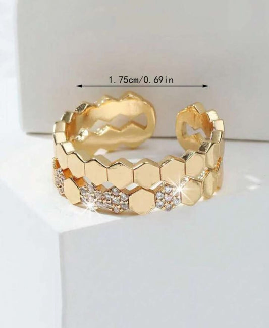 Shiny Honeycomb Gold Ring, Stylish Affordable Jewelry by The Leather Jewel