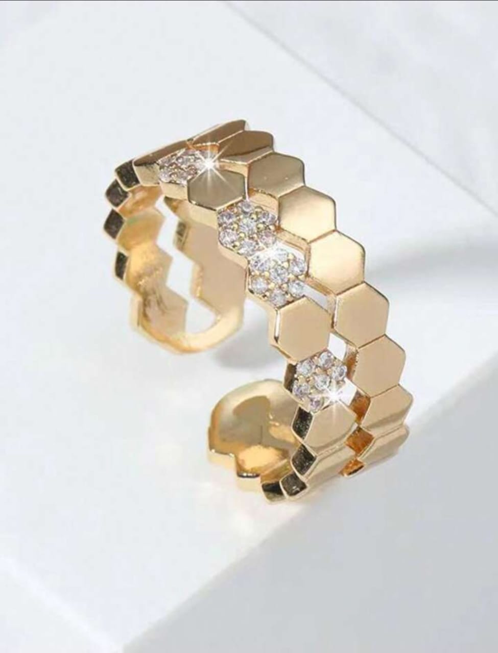 Shiny Honeycomb Gold Ring, Stylish Affordable Jewelry by The Leather Jewel