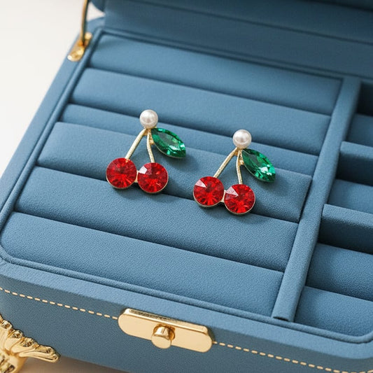 Sweet Cherry Sparkle Stud - Earrings