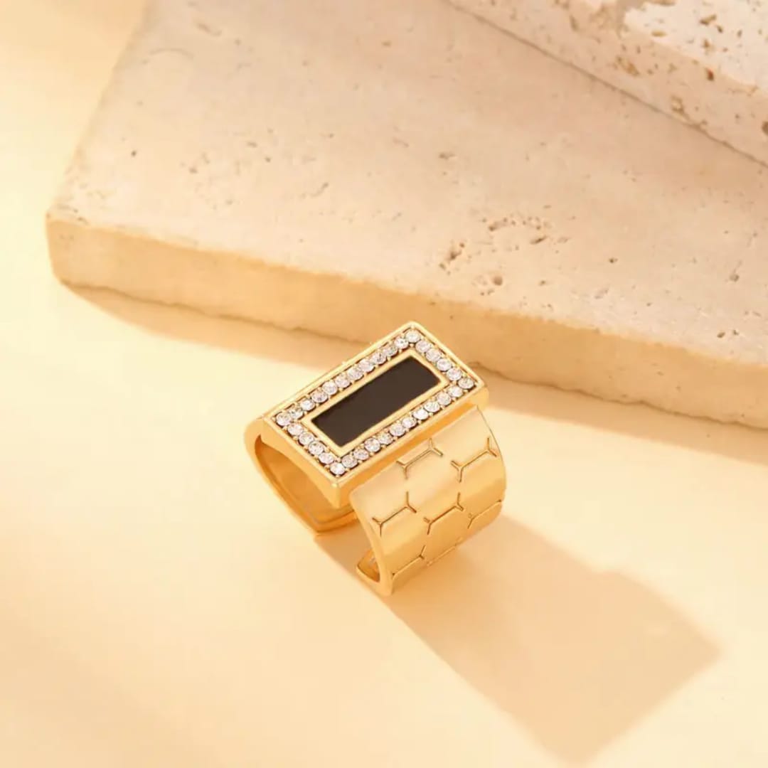 Turquoise Square Crystal - Ring, Tarnish-Free Jewelry by The Leather Jewel, Pakistan