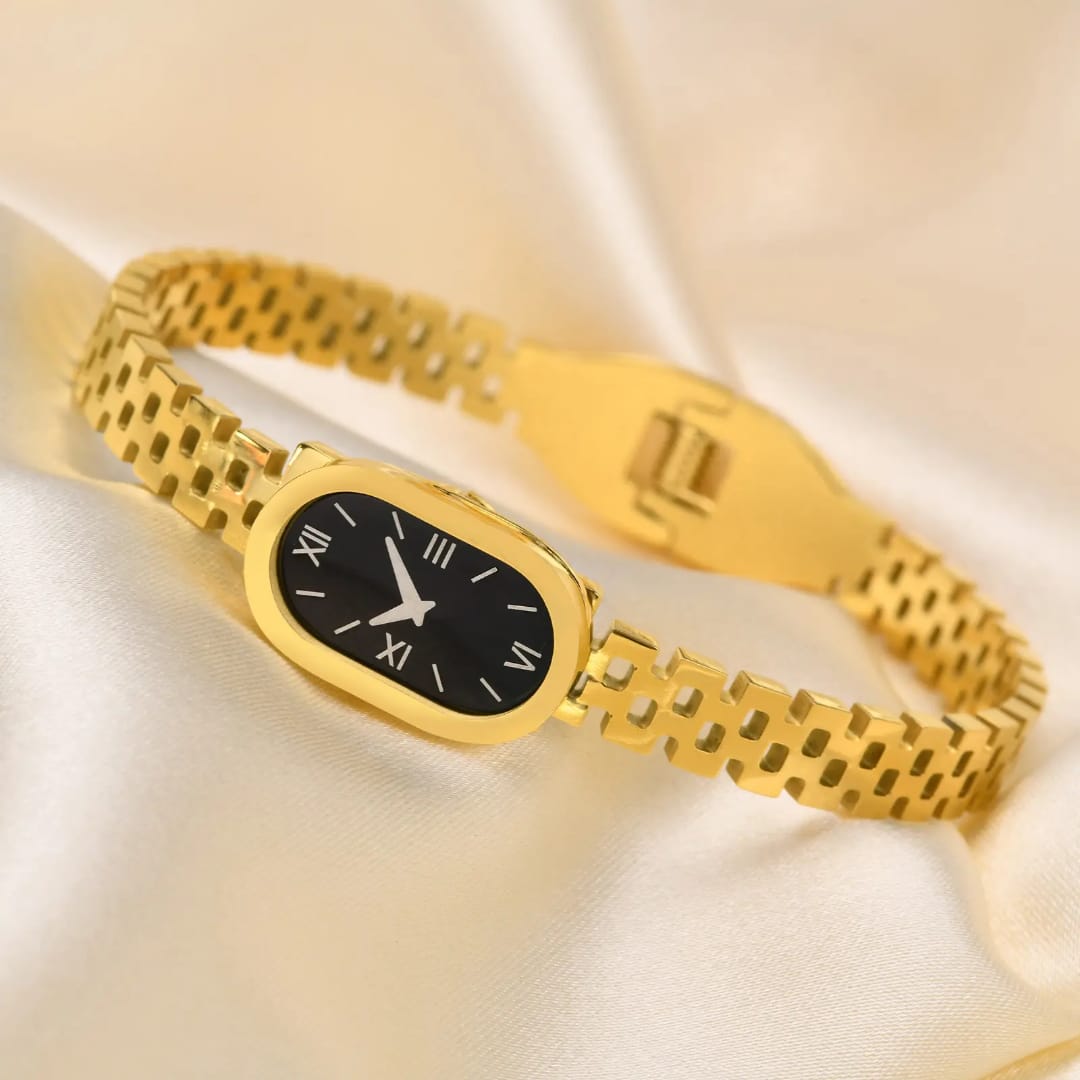 Watch Texture Gold Plated Handcuff , Tarnish-Free Jewelry by The Leather Jewel