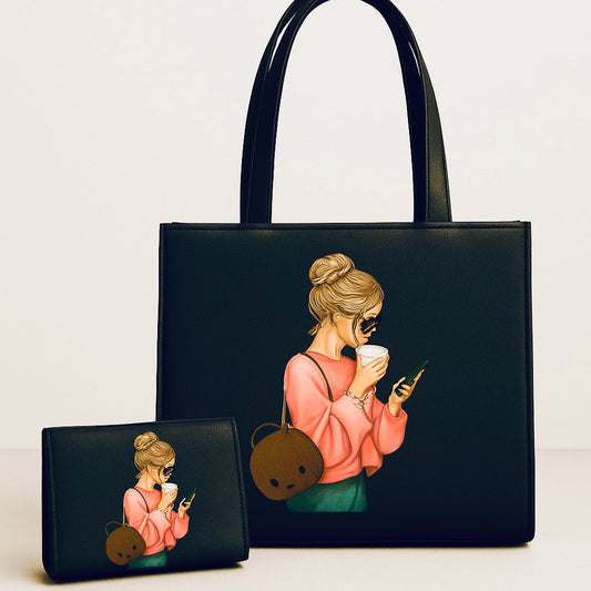 2 pcs Canvas Tote Bag Black, Durable Everyday Bag by The Leather Jewel