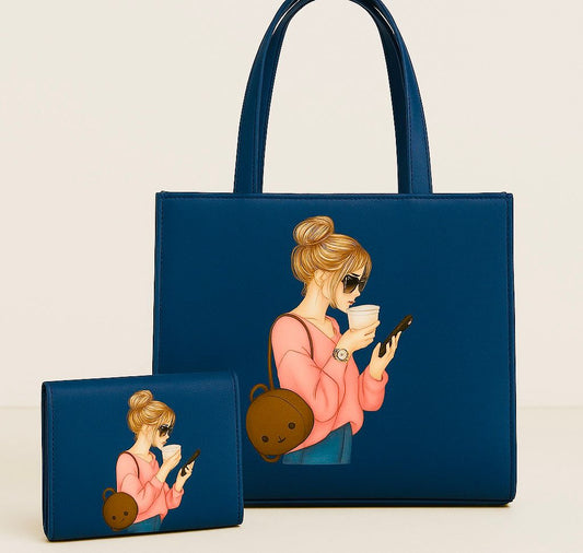 2 pcs Canvas Tote Bag Blue, Durable Everyday Bag by The Leather Jewel