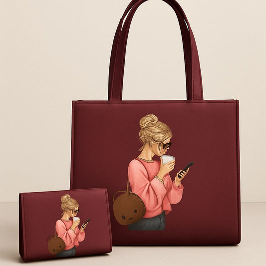 2 pcs Canvas Tote Bag Maroon, Durable Everyday Bag by The Leather Jewel