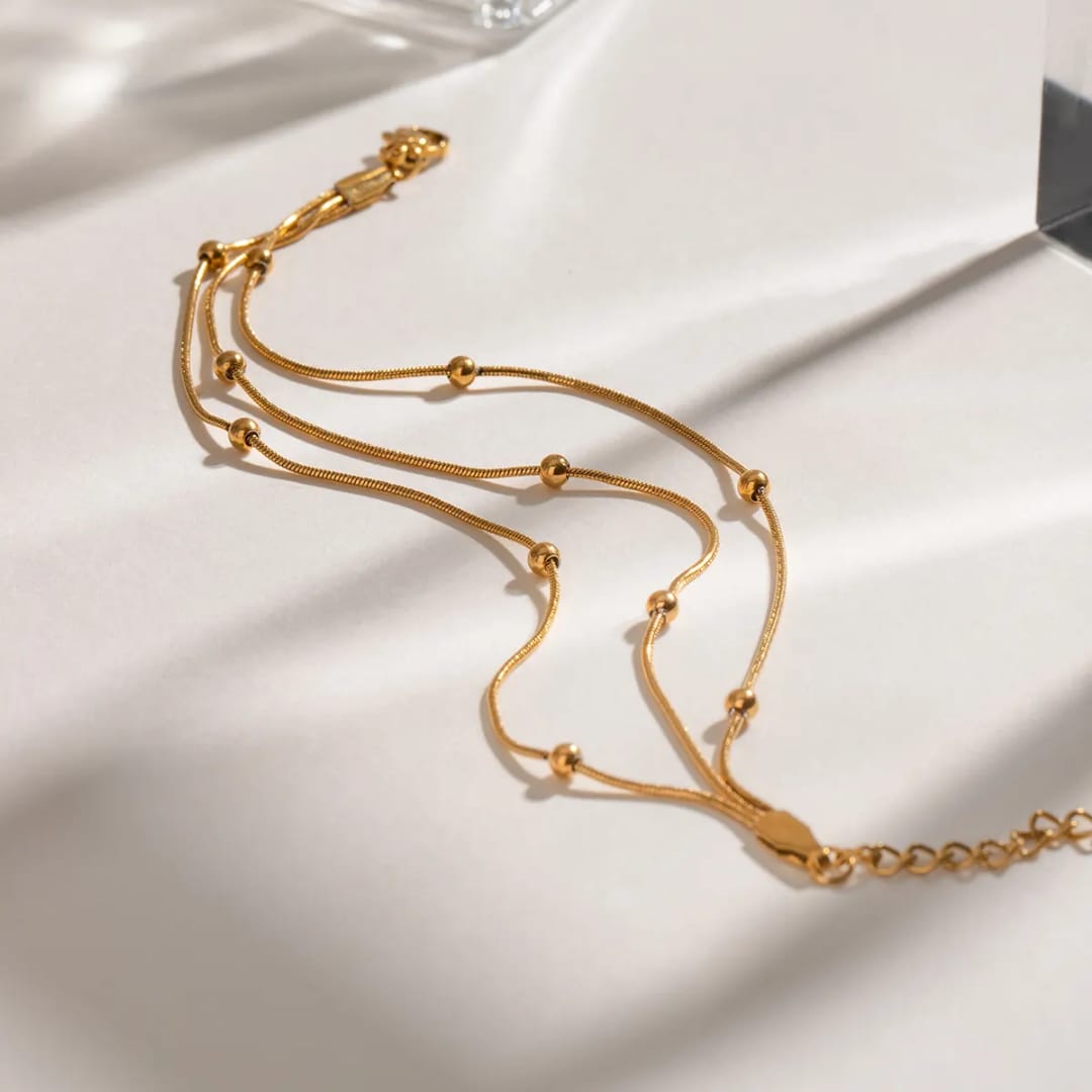 3 Layer Golden Beads Premium - Bracelet , Tarnish-Free Jewelry by The Leather Jewel