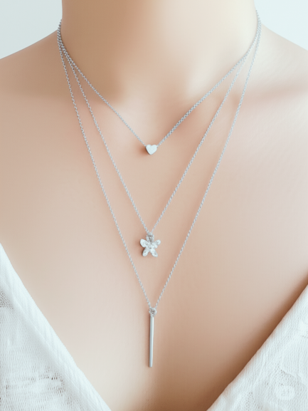 3 Layered Diamond Butterfly - Necklace, Trendy Jewelry by The Leather Jewel
