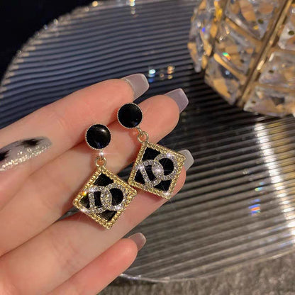 Black & Gold Rhinestone - Earrings