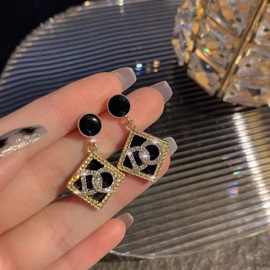 Black & Gold Rhinestone - Earrings