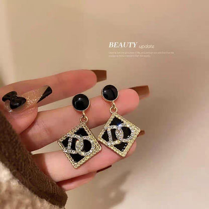 Black & Gold Rhinestone - Earrings