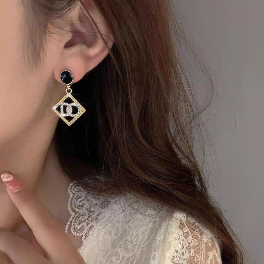 Black & Gold Rhinestone - Earrings