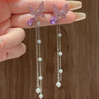 Purple Dangling Butterfly - Earring