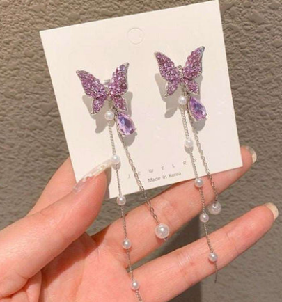 Purple Dangling Butterfly - Earring