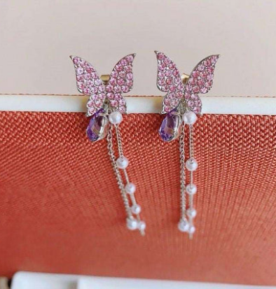 Purple Dangling Butterfly - Earring