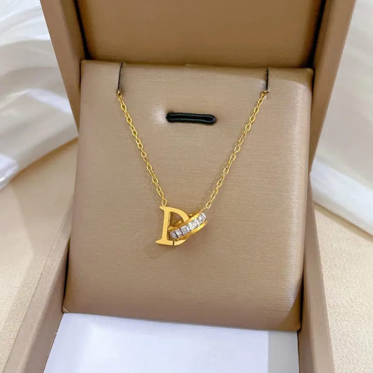 D Letter Hanging Circle Pendant - Necklace