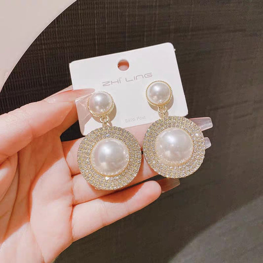 Faux Pearl Sparkling Earrings