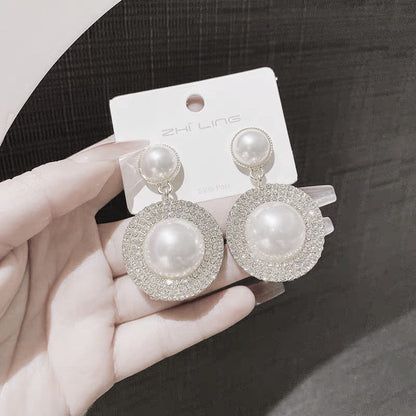 Faux Pearl Sparkling Earrings