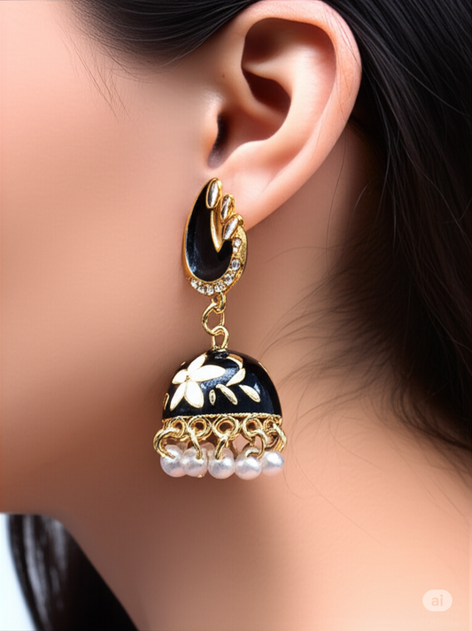 Black Jhumka - Earrings